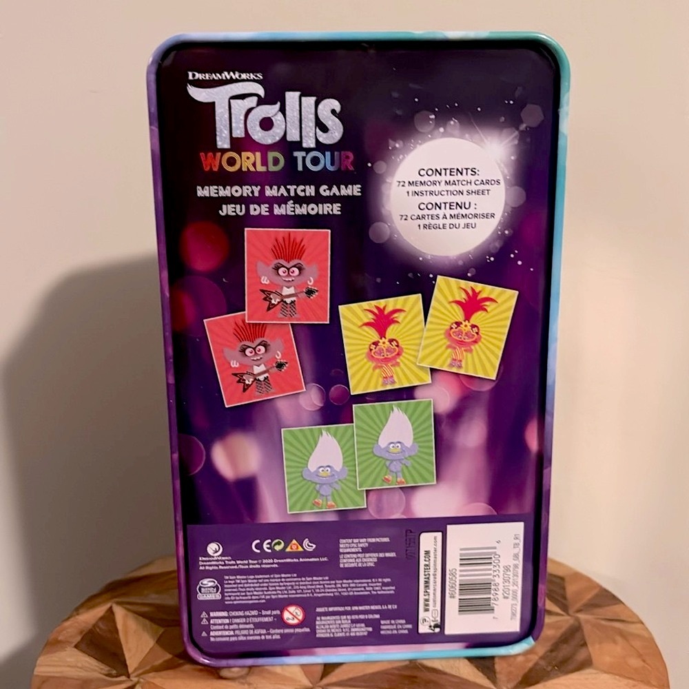 Dreamworks Trolls World Tour Memory Match Card Game Collectible Tin 72 Piece EUC - Picture 3 of 5